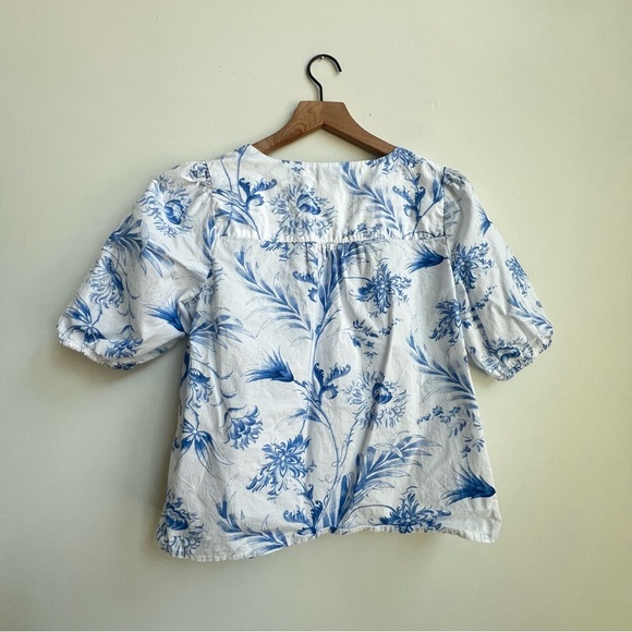 Talbots Tie Front Top Ocean Flora Toile Victorian Tapestry Whimsical Fairy PS - Picture 6 of 10